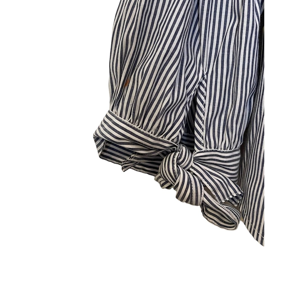 American Eagle Woven Striped Off The shoulder Flowy Top Ties Sleeve Medium Women - Picture 4 of 7